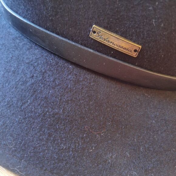 Black Wool Flat Brim Fedora Hat - Picture 2 of 4